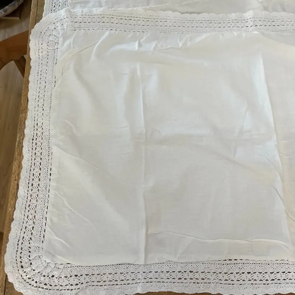Simply Shabby Chic White King Pillow Shams (2) Linen Blend Lace Crochet Trim